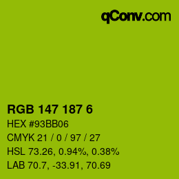 Color code: RGB 147 187 6 | qconv.com