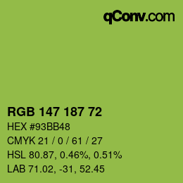 Color code: RGB 147 187 72 | qconv.com