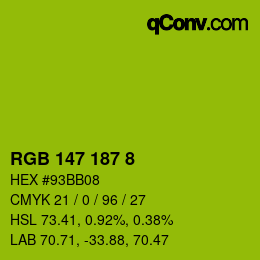 Color code: RGB 147 187 8 | qconv.com