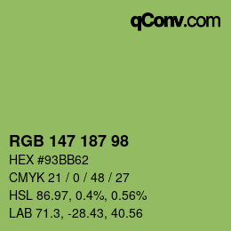 颜色代码: RGB 147 187 98 | qconv.com