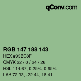 Color code: RGB 147 188 143 | qconv.com