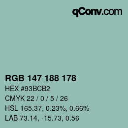 Color code: RGB 147 188 178 | qconv.com