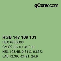 カラーコード: RGB 147 189 131 | qconv.com