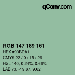 Código de color: RGB 147 189 161 | qconv.com