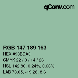 Código de color: RGB 147 189 163 | qconv.com