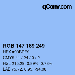 Color code: RGB 147 189 249 | qconv.com
