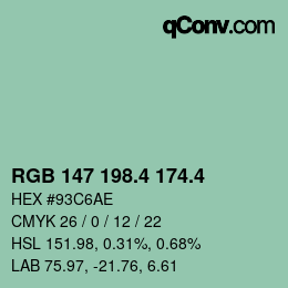 カラーコード: RGB 147 198.4 174.4 | qconv.com