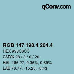 カラーコード: RGB 147 198.4 204.4 | qconv.com