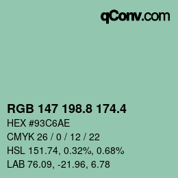 カラーコード: RGB 147 198.8 174.4 | qconv.com