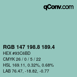 カラーコード: RGB 147 198.8 189.4 | qconv.com