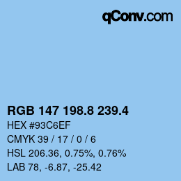 カラーコード: RGB 147 198.8 239.4 | qconv.com