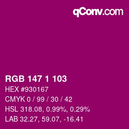 颜色代码: RGB 147 1 103 | qconv.com