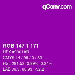Color code: RGB 147 1 171 | qconv.com
