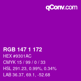Color code: RGB 147 1 172 | qconv.com