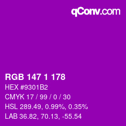 颜色代码: RGB 147 1 178 | qconv.com