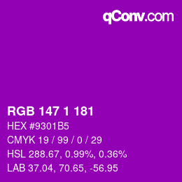 カラーコード: RGB 147 1 181 | qconv.com