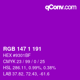 Color code: RGB 147 1 191 | qconv.com