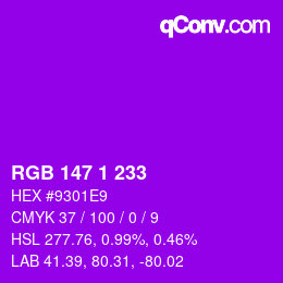 Color code: RGB 147 1 233 | qconv.com