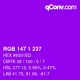 Farbcode: RGB 147 1 237 | qconv.com