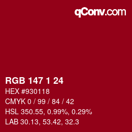 Color code: RGB 147 1 24 | qconv.com