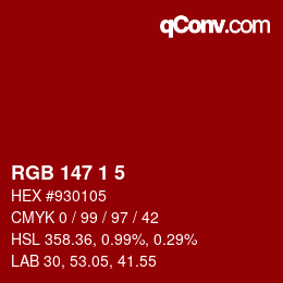 颜色代码: RGB 147 1 5 | qconv.com