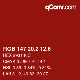 カラーコード: RGB 147 20.2 12.6 | qconv.com