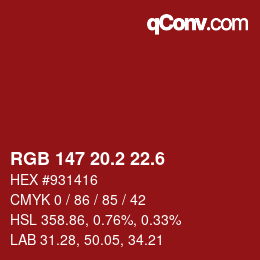 カラーコード: RGB 147 20.2 22.6 | qconv.com
