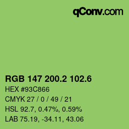 カラーコード: RGB 147 200.2 102.6 | qconv.com