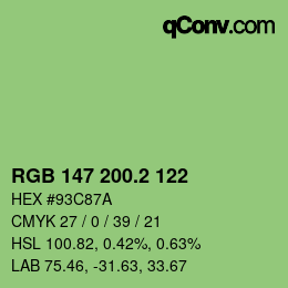 カラーコード: RGB 147 200.2 122 | qconv.com