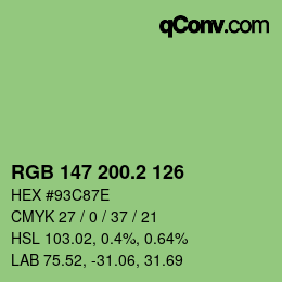 カラーコード: RGB 147 200.2 126 | qconv.com