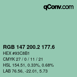 カラーコード: RGB 147 200.2 177.6 | qconv.com