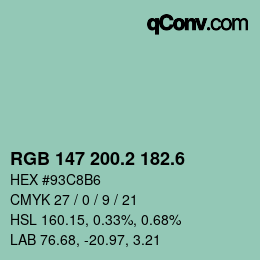 カラーコード: RGB 147 200.2 182.6 | qconv.com