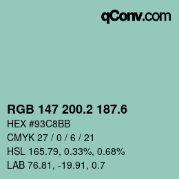 カラーコード: RGB 147 200.2 187.6 | qconv.com