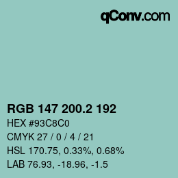 カラーコード: RGB 147 200.2 192 | qconv.com