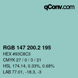 カラーコード: RGB 147 200.2 195 | qconv.com