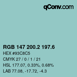 カラーコード: RGB 147 200.2 197.6 | qconv.com