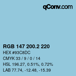 カラーコード: RGB 147 200.2 220 | qconv.com