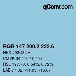 カラーコード: RGB 147 200.2 222.6 | qconv.com