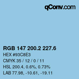 カラーコード: RGB 147 200.2 227.6 | qconv.com