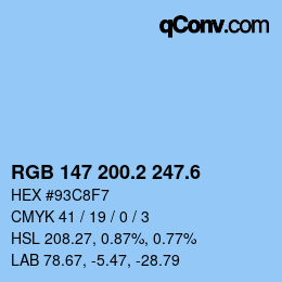 カラーコード: RGB 147 200.2 247.6 | qconv.com