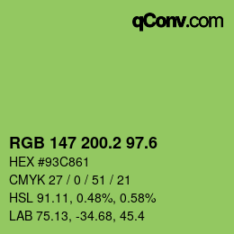 カラーコード: RGB 147 200.2 97.6 | qconv.com