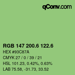 カラーコード: RGB 147 200.6 122.6 | qconv.com