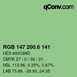 カラーコード: RGB 147 200.6 141 | qconv.com