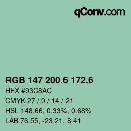 カラーコード: RGB 147 200.6 172.6 | qconv.com