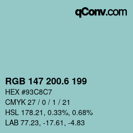 カラーコード: RGB 147 200.6 199 | qconv.com