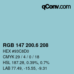 カラーコード: RGB 147 200.6 208 | qconv.com