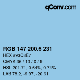 カラーコード: RGB 147 200.6 231 | qconv.com