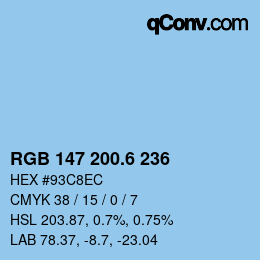 カラーコード: RGB 147 200.6 236 | qconv.com