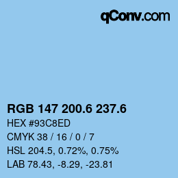 カラーコード: RGB 147 200.6 237.6 | qconv.com