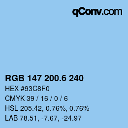カラーコード: RGB 147 200.6 240 | qconv.com